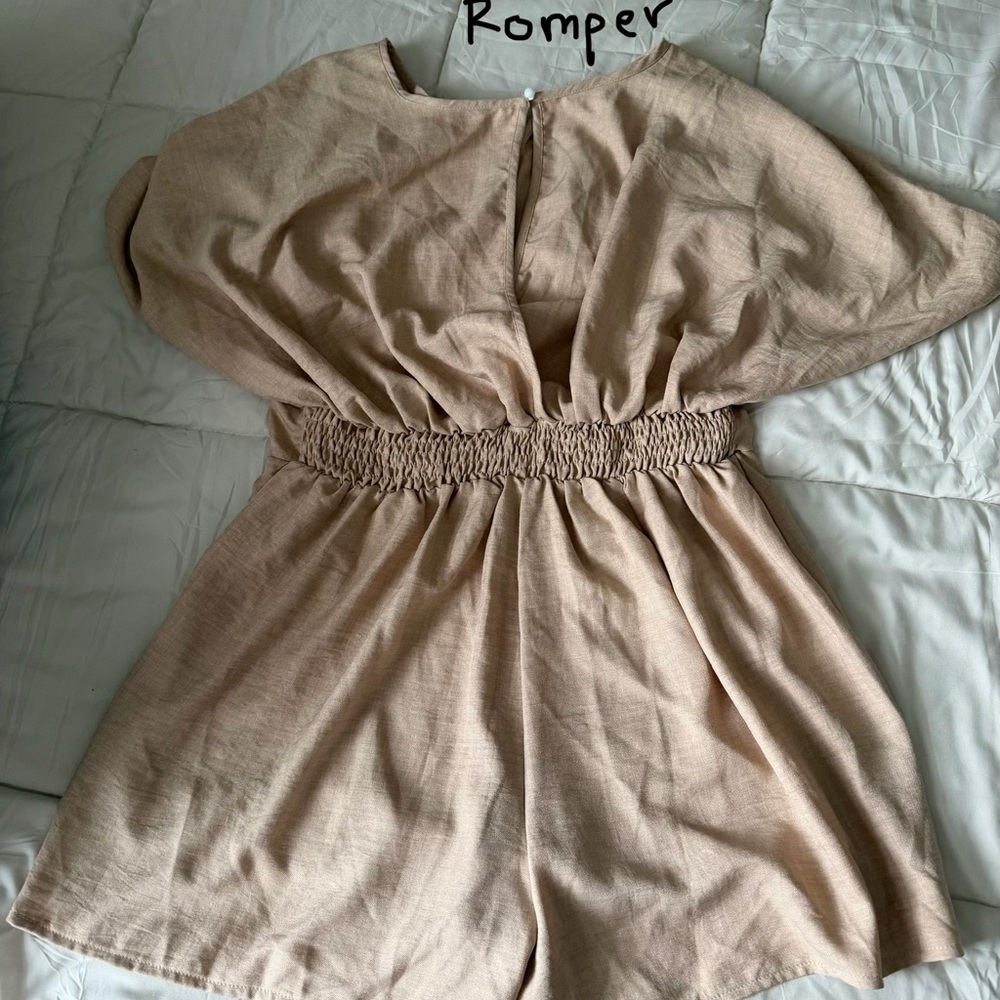 Neutral Beige Romper with Elastic Waist